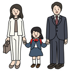 学校の行事に参加する親子のベクターイラスト