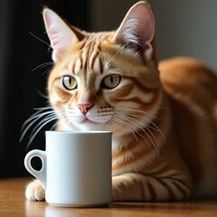 cat with cup of coffee