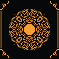 Luxury mandala design black background in gold color
