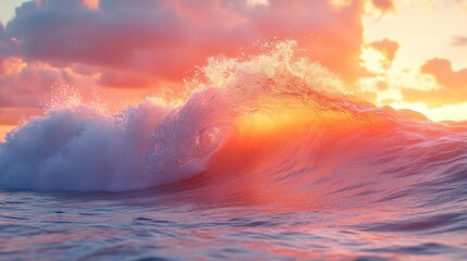 Majestic ocean wave at sunset with vibrant colors and dramatic lighting