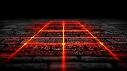 A glowing red neon grid displayed on a dark textured surface, symbolizing futuristic design, technology, and modern digital aesthetics.

