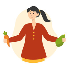 Illustration of People Vegetarian. Flat Cartoon Vector Character.