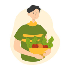 Illustration of People Vegetarian. Flat Cartoon Vector Character.