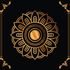 Luxury mandala design black background in gold color
