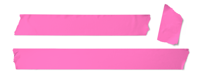 いろいろな長さに切られた、ピンク色のテープのテクスチャー