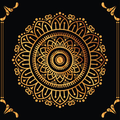 Luxury mandala design black background in gold color
