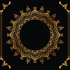 Luxury mandala design black background in gold color
