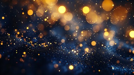 abstract background with Dark blue and gold particle. Christmas Golden light shine particles bokeh on navy blue background