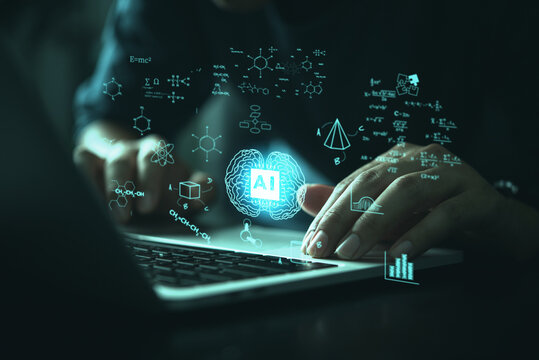 AI technology concept with machine learning, artificial intelligence, data science, and coding innovation. Futuristic digital transformation and cybersecurity automation.