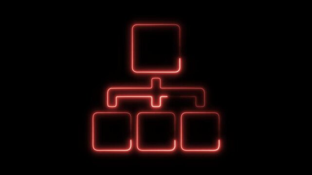 Glowing Neon Hierarchical Structure Icon Isolated, HD Motion Graphic Representing Organization, Workflow, and System Design