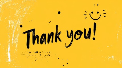 Playful thank you card with smile face on bright yellow background