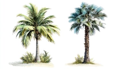 Obraz premium Two palm trees, tropical beach, summer, illustration, design