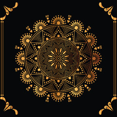 Luxury mandala design black background in gold color
