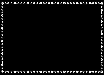 Hand drawn hearts border and frame on black background.