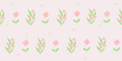 floral seamless pattern with pastel color. meadow flowers in simple hand drawn cartoon Scandinavian style pastel palette. Childish cute simple minimalistic background.