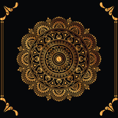 Luxury mandala design black background in gold color
