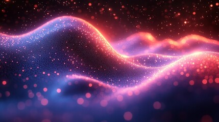 Abstract neon waveforms with glowing particles and dimensional light