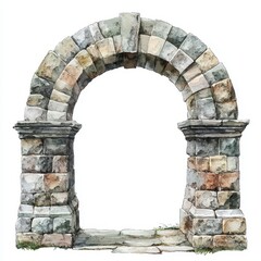 Multicolored Stone Archway Isolated on White Background