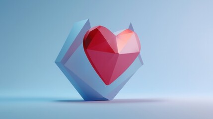 Low Poly Heart In Blue Geometric Form