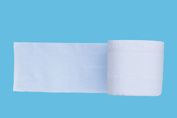 Toilet paper on blue background.