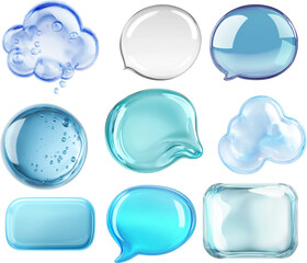 set of blue glossy speech bubbles
