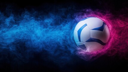 Fototapeta premium Intense Volleyball Spike Amid Dramatic Lighting and Smoke Effects A Dynamic and Thrilling Sports Moment Captured with Glowing Visuals and a Sense of Energy and Competition