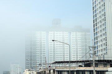 Fototapeta premium PM 2.5, Bangkok Thailand in the morning has reached a level that is not safe for health. cause air pollution poor air quality The environment is not good.
