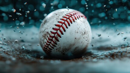 High Speed Baseball Captured in Rainy Weather Showcasing the Dynamic Movement Textural Details and Atmospheric Conditions of the Sport