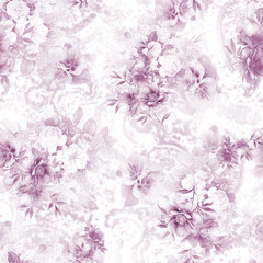 seamless watercolor digital flower pattern on textures background