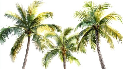 Tropical palm trees swaying gently against a bright sky; perfect for travel brochures