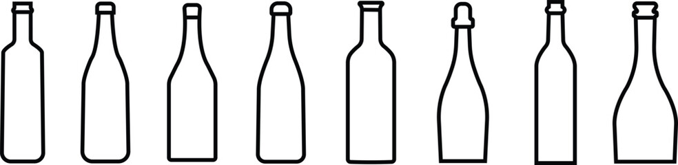 Wine bottle icon in line style set. Shape of traditional glass bottle of still wine isolated on transparent background. Vector for apps, website Glass Bottle Types Alcohol Beverage Bar Drink Concept.