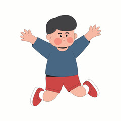 Cheerful Kid Jumping Cartoon Illustration