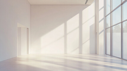 Obraz premium Illustration of an empty room with white curtains and a chair. Blur background interior design, comfortable modern bedroom with wooden parquet floor, 