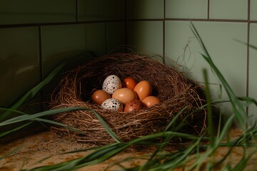 A Nest of Eggs in a Rustic Kitchen