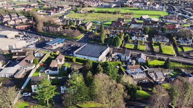 Aerial view of EUROSPAR Doury Road Maxol Service Station and SPAR Ballymena Co Antrim Northern Ireland 03-02-2025