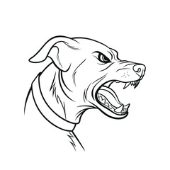 Vector illustration of a dog. Aggressive dog head line art graphic. Aggressive dog head vector line art illustration on white background