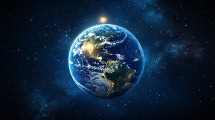 Obraz premium Planet earth in space with visible continents and glowing cities