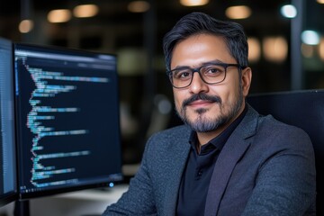 Pakistani Man Working as Software Developer in Modern Workspace