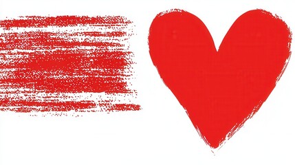 Red Heart and Textured Brush Stroke Image on White Background using Brush Strokes and Texture