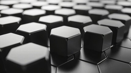 Fototapeta premium Abstract Hexagonal Structure Pattern of Interconnected Metallic Elements for Technological Background.
