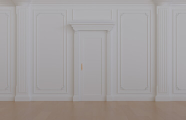 Luxury interior white door on wall panel decoration