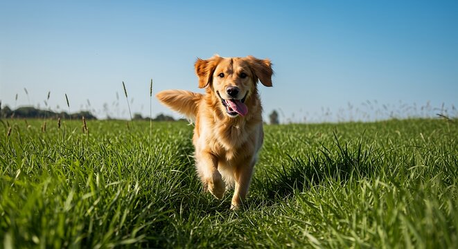 Golden Retriever Running in Green Field Happy Dog Summer Fun