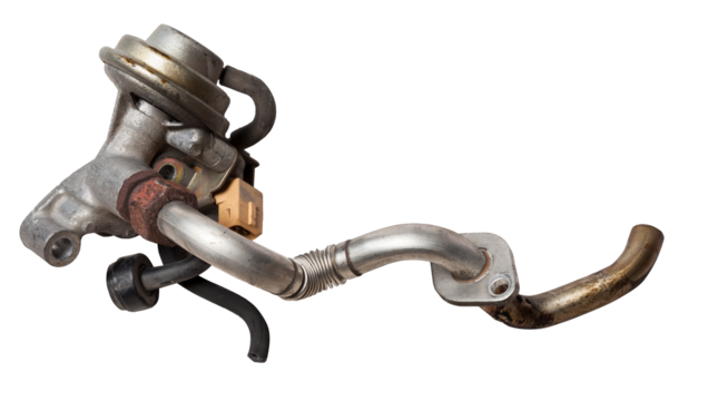 EGR valve spare part for car engine on white isolated background