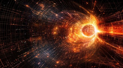 Obraz premium Futuristic light vortex with abstract glowing patterns and digital grids