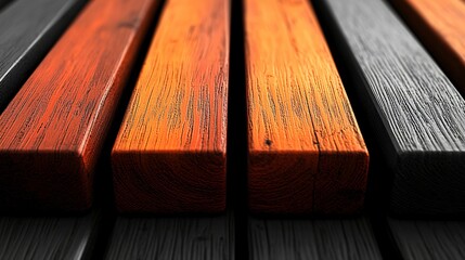 Colorful Wood Slats Close Up Texture and Surface Detail Interplay of Light and Shadow on Material.