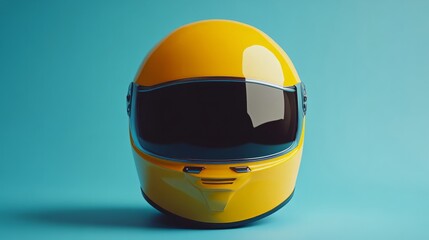 realistic yellow protective helmet with smooth edges, set against a pastel blue background