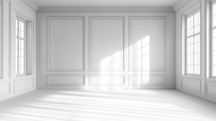 modern home, clean minimalist interior with empty frames on the wall, mockup, white interior background