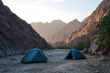 Camping on the bank of the river in the gorge, Israel
