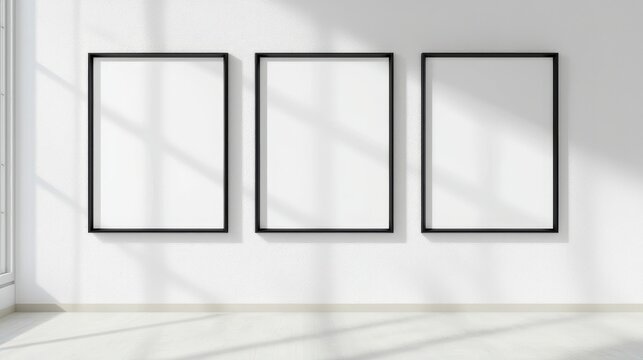 Modern office interior featuring empty art frames on the wall.
