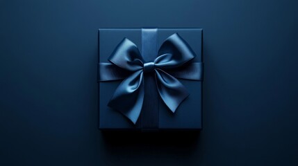 90.A minimalistic vector depiction of a square gift box with a large satin bow, rendered in shades of blue with a clean and modern design.
